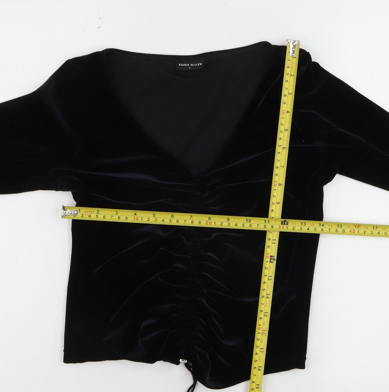 Karen Millen Women’s Black Velvet Long Sleeve V-Neck Blouse Size 14