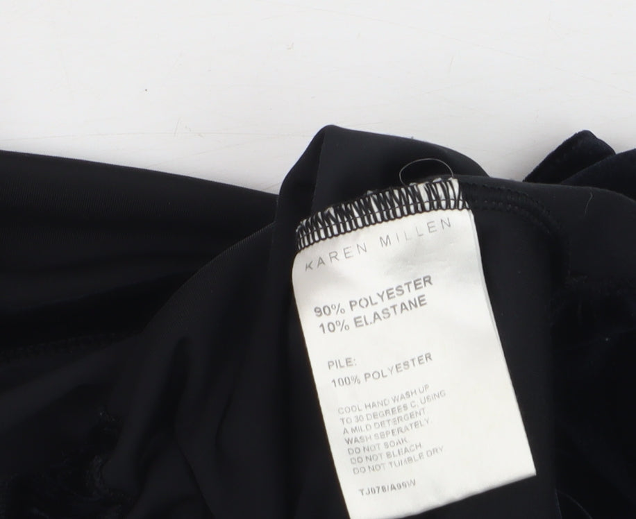 Karen Millen Women’s Black Velvet Long Sleeve V-Neck Blouse Size 14