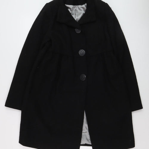 MKI Women's Black Wool Blend Mid-Length Overcoat Size 12
