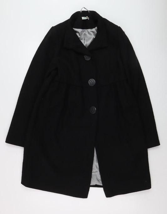 MKI Women's Black Wool Blend Mid-Length Overcoat Size 12
