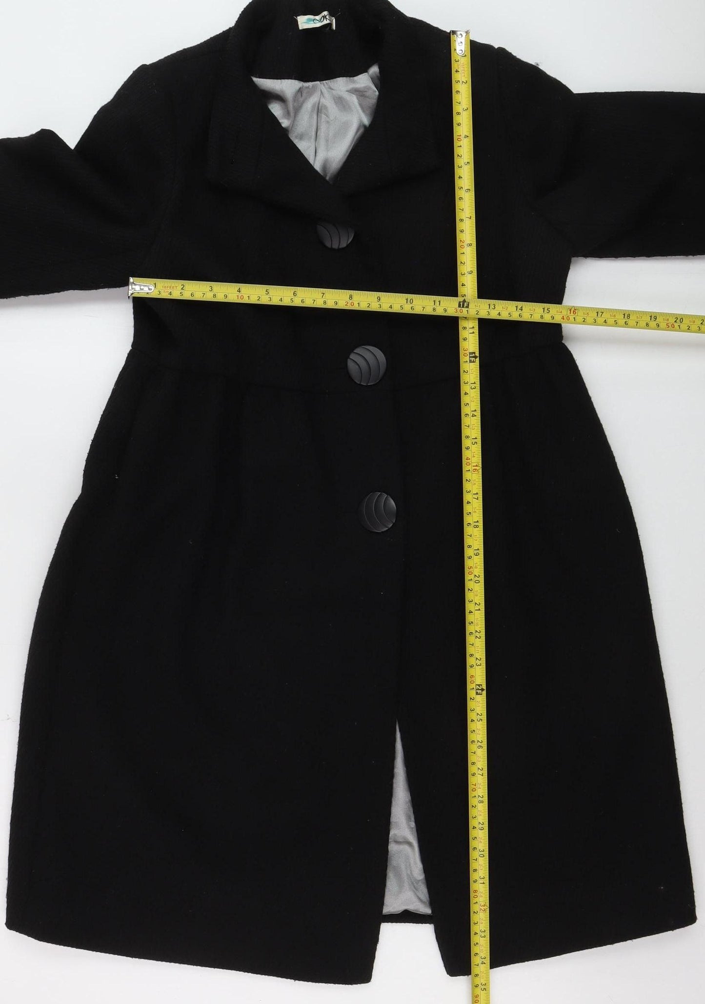 MKI Women's Black Wool Blend Mid-Length Overcoat Size 12