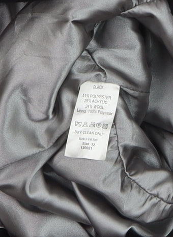 MKI Women's Black Wool Blend Mid-Length Overcoat Size 12