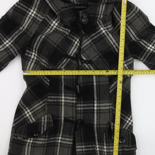 Next Women's Grey Check Hooded Duffle Coat Size 12 Wool Blend