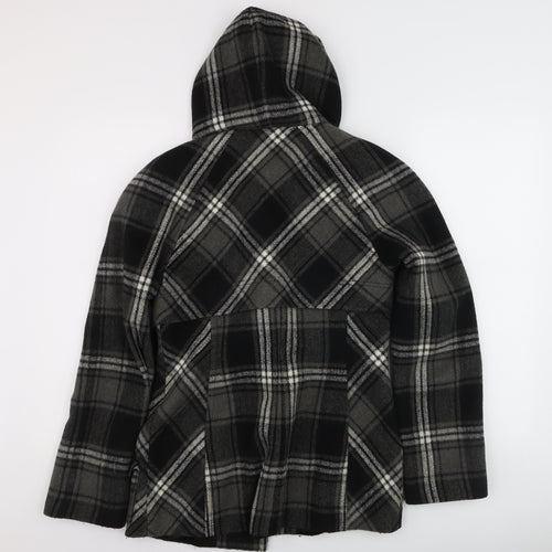Next Women's Grey Check Hooded Duffle Coat Size 12 Wool Blend