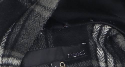 Next Women's Grey Check Hooded Duffle Coat Size 12 Wool Blend