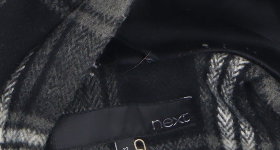 Next Women's Grey Check Hooded Duffle Coat Size 12 Wool Blend