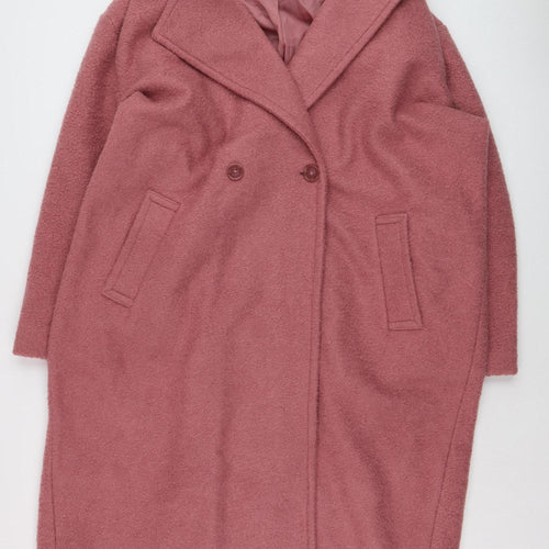 Primark Women’s Pink Long Overcoat Lined Wool-Look Coat Size L 14–16