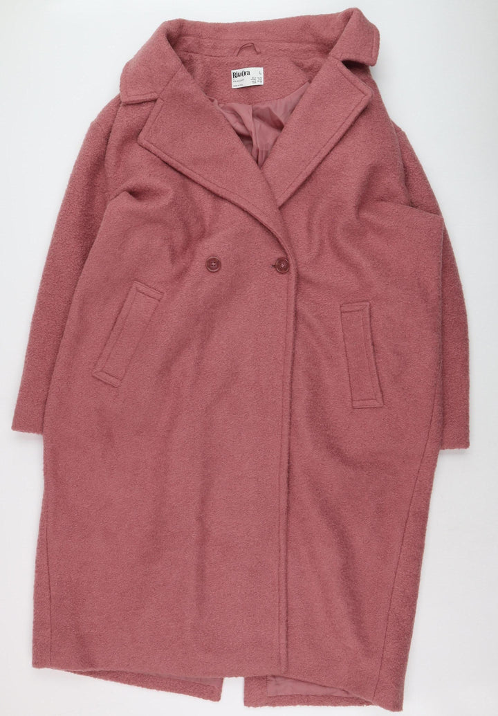 Primark Women’s Pink Long Overcoat Lined Wool-Look Coat Size L 14–16