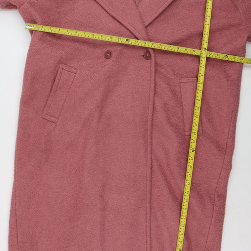 Primark Women’s Pink Long Overcoat Lined Wool-Look Coat Size L 14–16