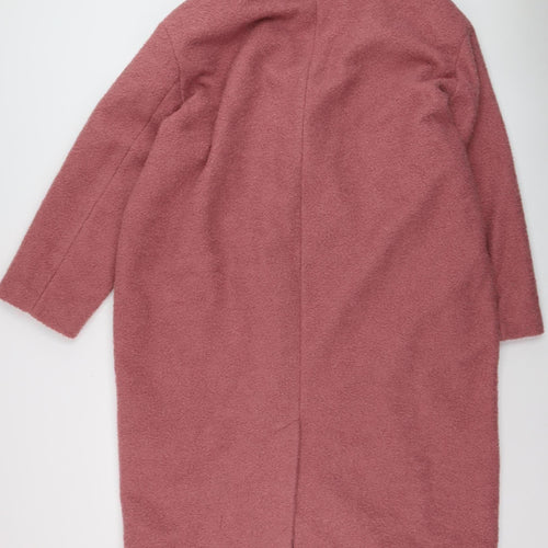 Primark Women’s Pink Long Overcoat Lined Wool-Look Coat Size L 14–16