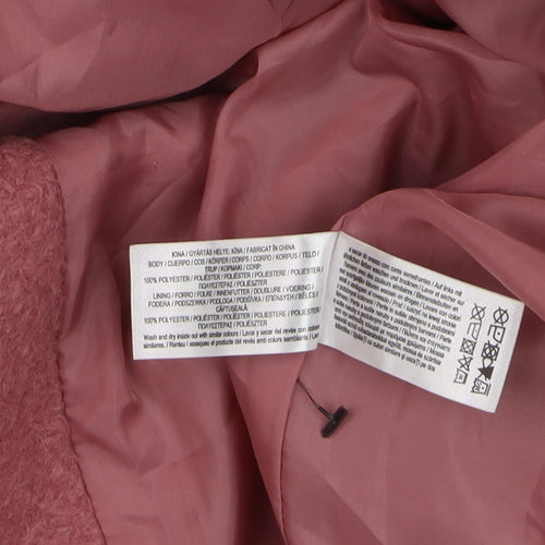Primark Women’s Pink Long Overcoat Lined Wool-Look Coat Size L 14–16