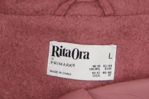 Primark Women’s Pink Long Overcoat Lined Wool-Look Coat Size L 14–16