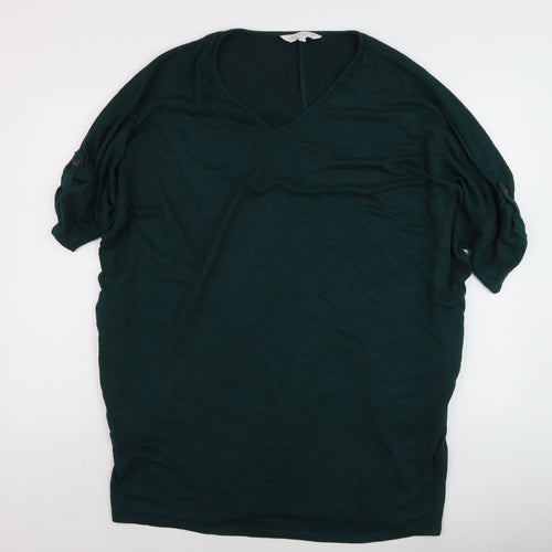 Apricot Women Green V-Neck Relaxed Jersey T-Shirt Size L