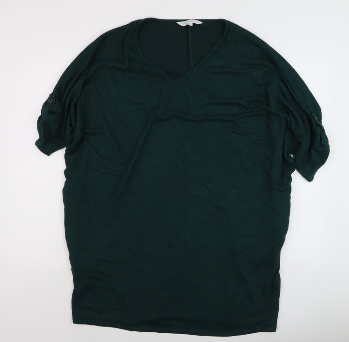 Apricot Women Green V-Neck Relaxed Jersey T-Shirt Size L