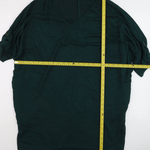 Apricot Women Green V-Neck Relaxed Jersey T-Shirt Size L