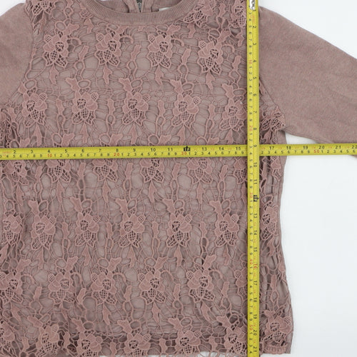 RJR John Rocha Women Brown Lace Knit Jumper Size 14 Crew Neck