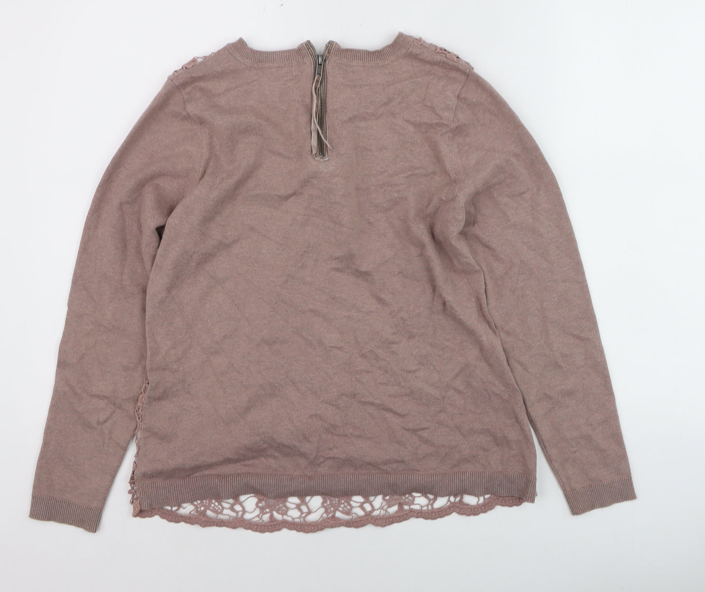 RJR John Rocha Women Brown Lace Knit Jumper Size 14 Crew Neck