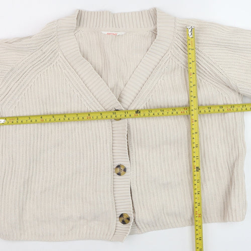 ANYDAY Women Beige Cotton V-Neck Button Cardigan Medium