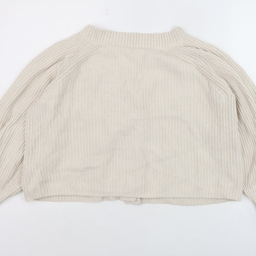 ANYDAY Women Beige Cotton V-Neck Button Cardigan Medium