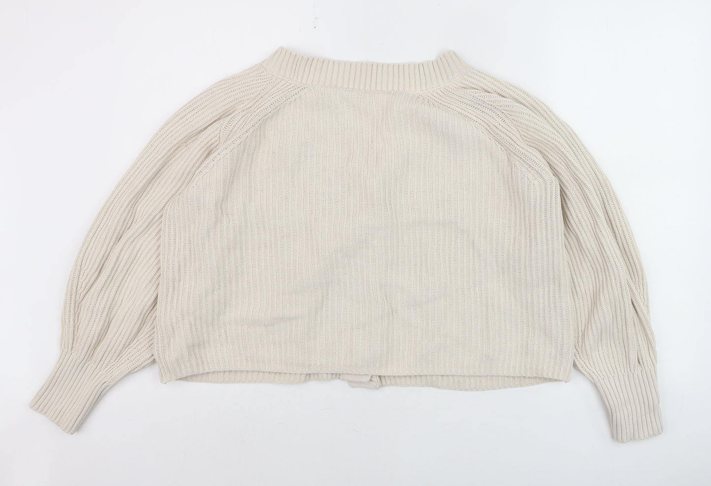 ANYDAY Women Beige Cotton V-Neck Button Cardigan Medium