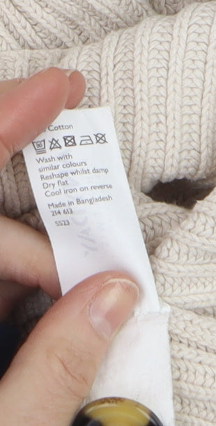 ANYDAY Women Beige Cotton V-Neck Button Cardigan Medium