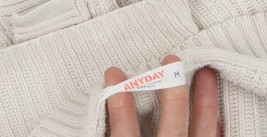 ANYDAY Women Beige Cotton V-Neck Button Cardigan Medium