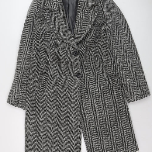 Reserved Womens Grey Herringbone Wool Blend Mid-Length Overcoat XS