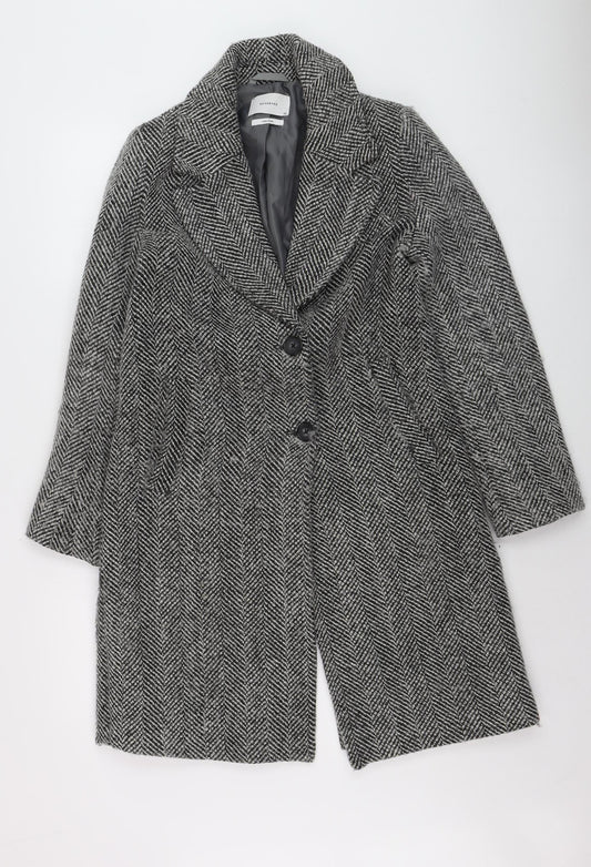 Reserved Womens Grey Herringbone Wool Blend Mid-Length Overcoat XS