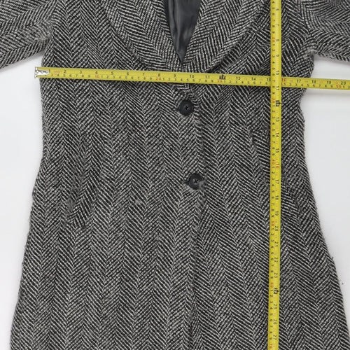 Reserved Womens Grey Herringbone Wool Blend Mid-Length Overcoat XS