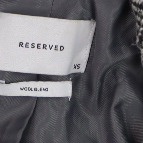 Reserved Womens Grey Herringbone Wool Blend Mid-Length Overcoat XS