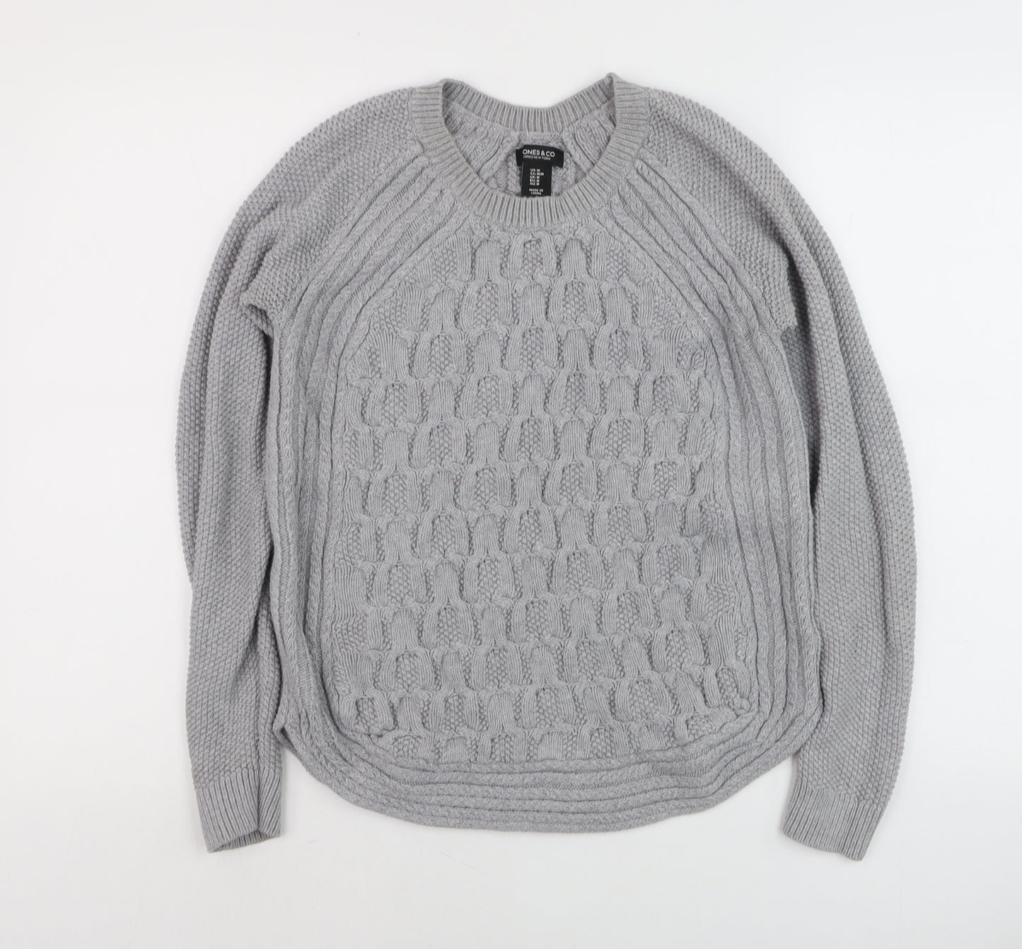 Jones New York Womens Grey Cotton Cable-Knit Jumper M