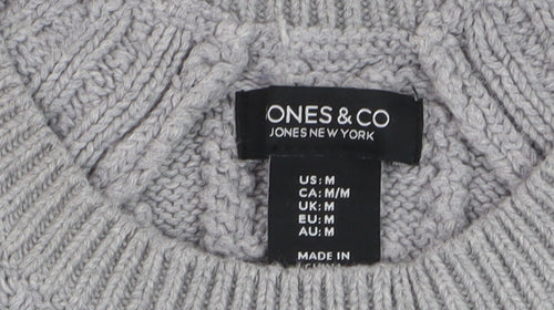 Jones New York Womens Grey Cotton Cable-Knit Jumper M