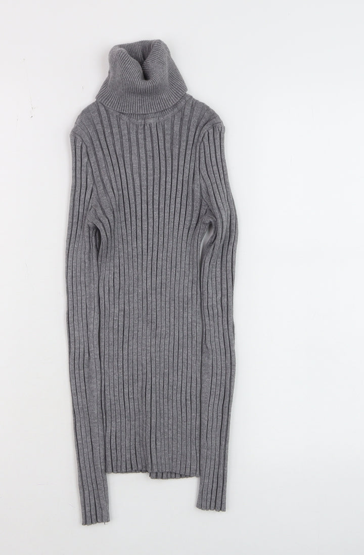 QED London Women’s Grey Roll Neck Ribbed Jumper S/M