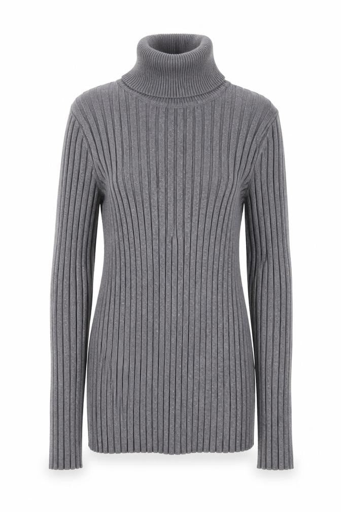 QED London Women’s Grey Roll Neck Ribbed Jumper S/M