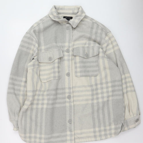 New Look Womens Grey Check Button Jacket Size 16