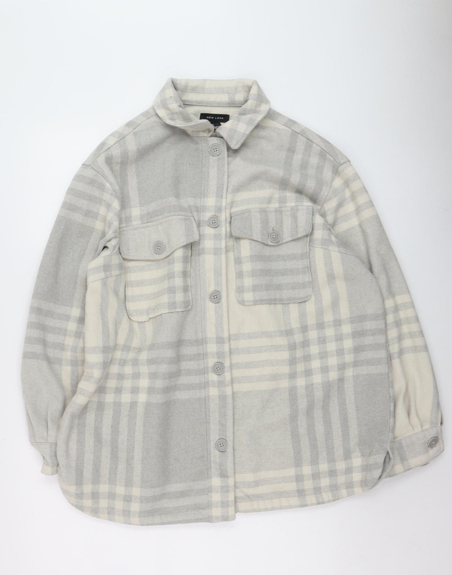 New Look Womens Grey Check Button Jacket Size 16