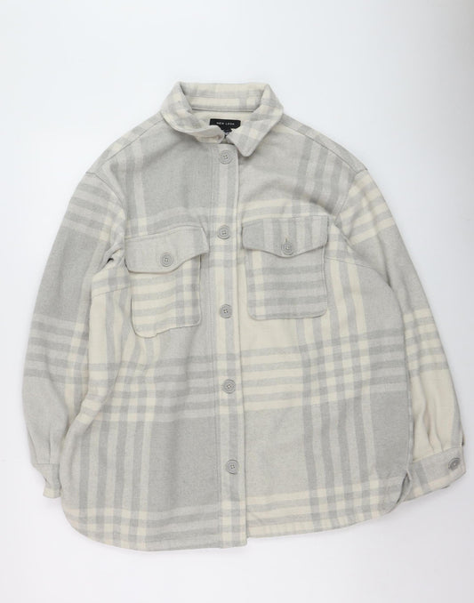 New Look Womens Grey Check Button Jacket Size 16