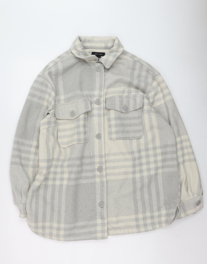 New Look Womens Grey Check Button Jacket Size 16