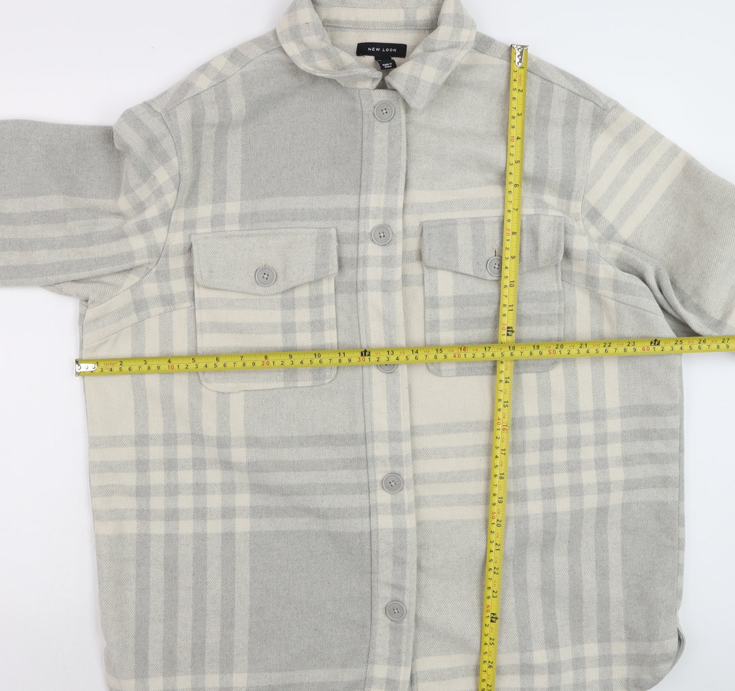 New Look Womens Grey Check Button Jacket Size 16