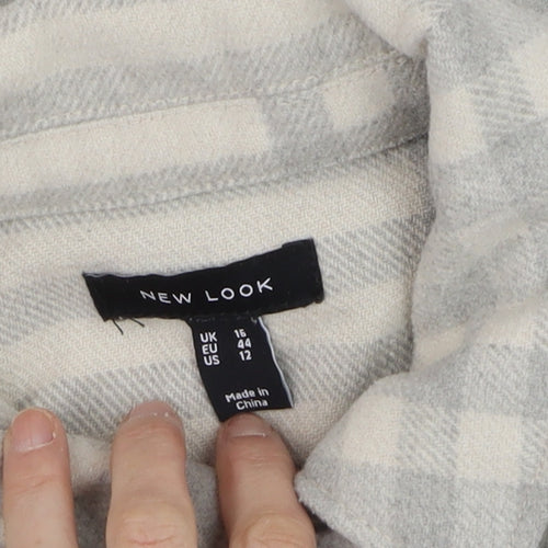 New Look Womens Grey Check Button Jacket Size 16