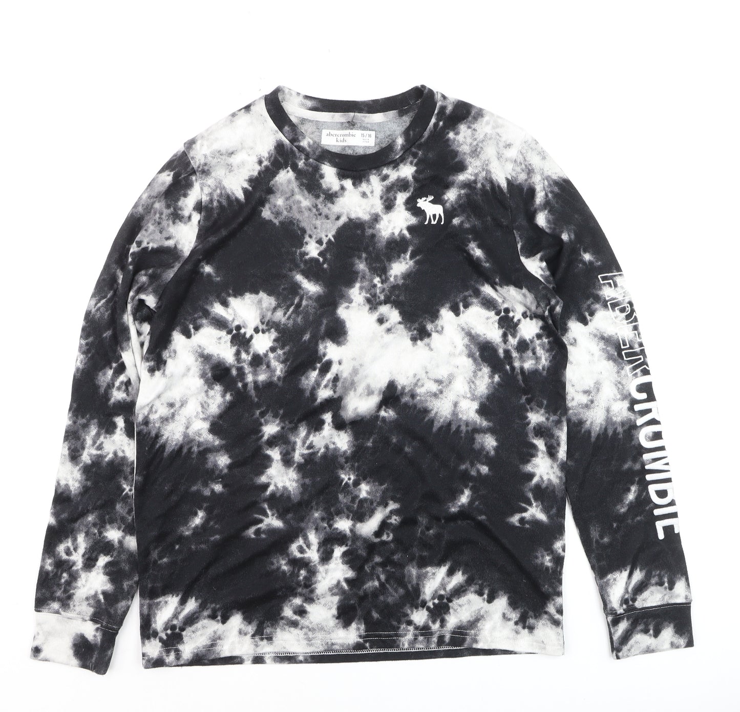 Abercrombie Kids Boys Black Tie-Dye Long Sleeve Cotton T-Shirt 15-16 Years