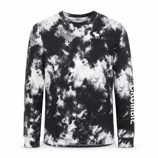 Front view of Abercrombie & Fitch Kids boys’ black tie-dye long sleeve cotton t-shirt 15-16 years