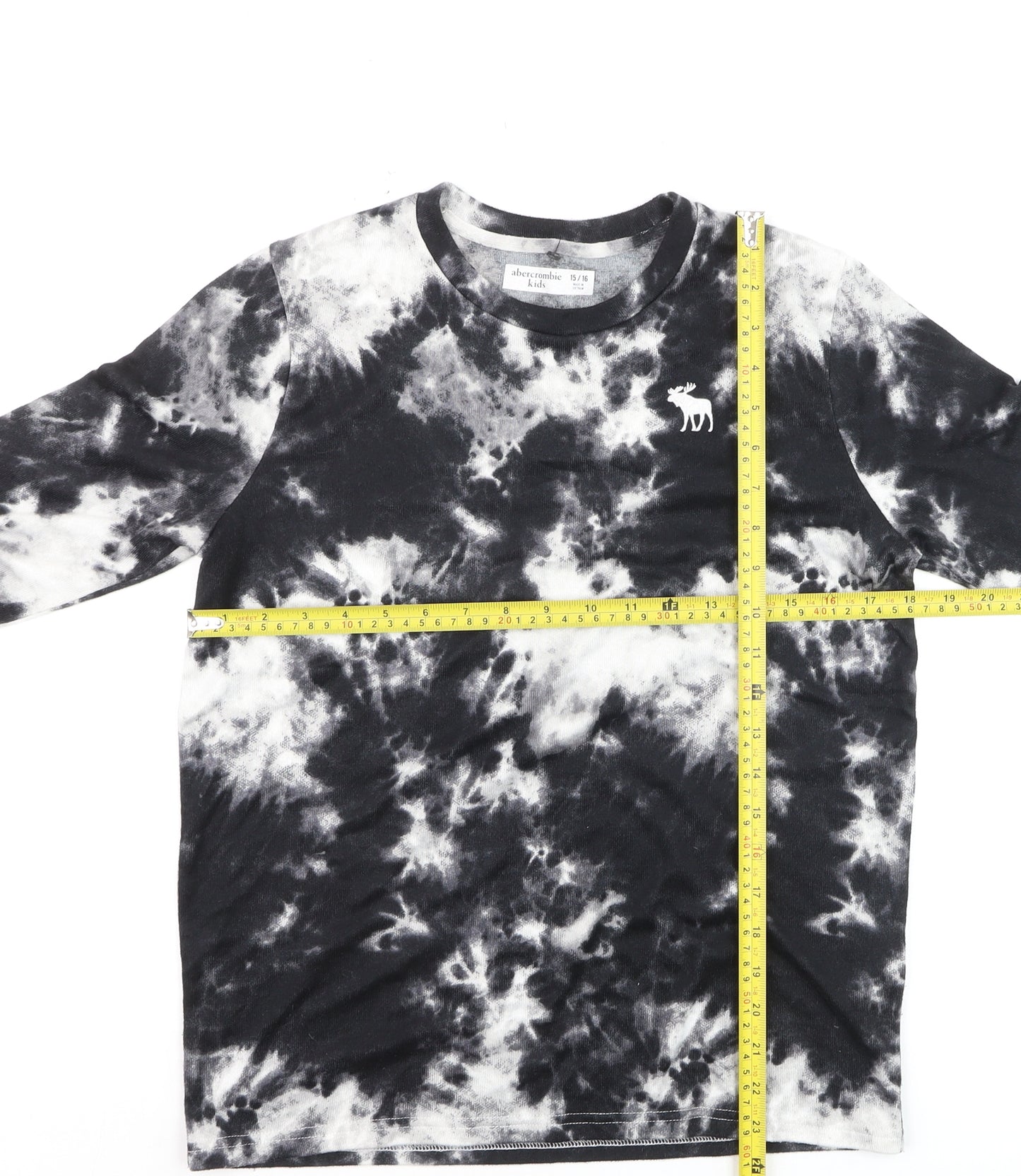 Abercrombie Kids Boys Black Tie-Dye Long Sleeve Cotton T-Shirt 15-16 Years