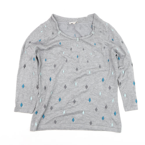 CC Women’s Grey Argyle 3/4 Sleeve Pullover Jumper Size S