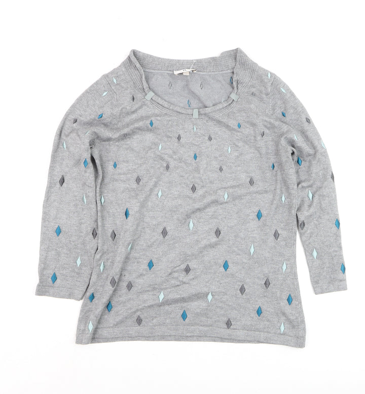 CC Women’s Grey Argyle 3/4 Sleeve Pullover Jumper Size S