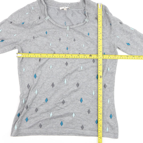 CC Women’s Grey Argyle 3/4 Sleeve Pullover Jumper Size S