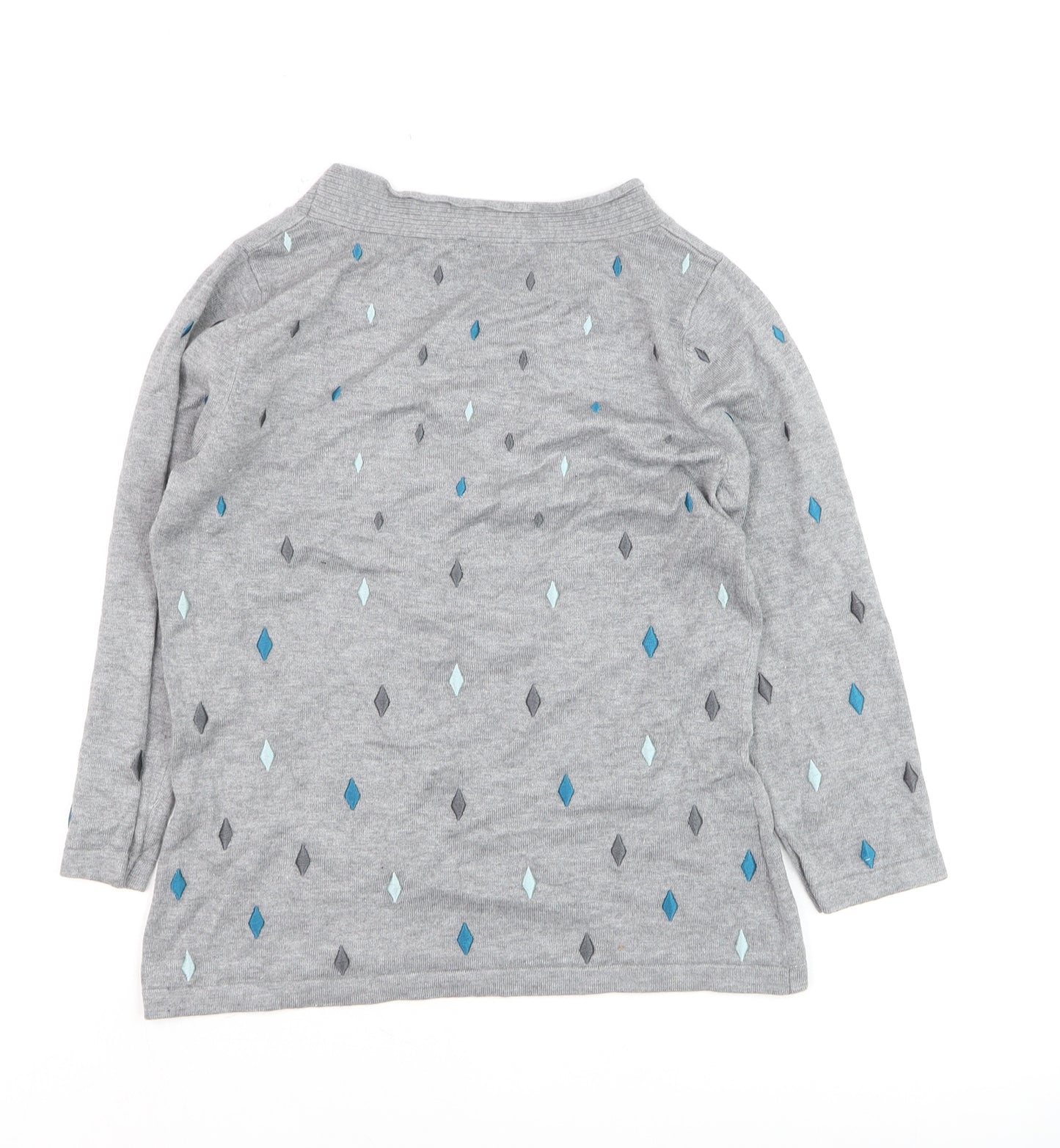 CC Women’s Grey Argyle 3/4 Sleeve Pullover Jumper Size S