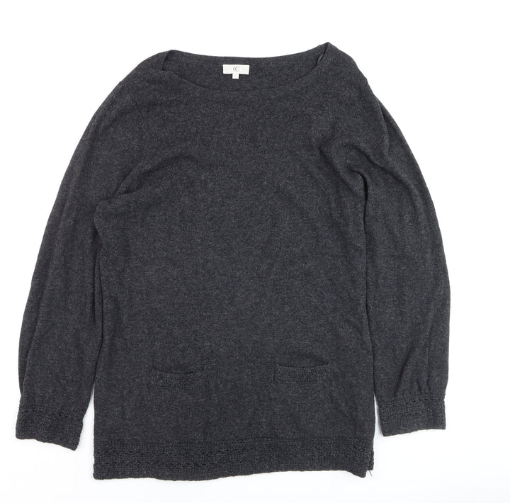 CC Women Grey Wool Blend Boat Neck Long Sleeve Pullover Jumper XL