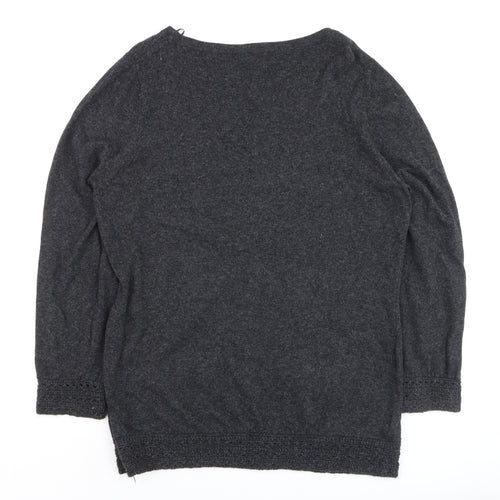 CC Women Grey Wool Blend Boat Neck Long Sleeve Pullover Jumper XL