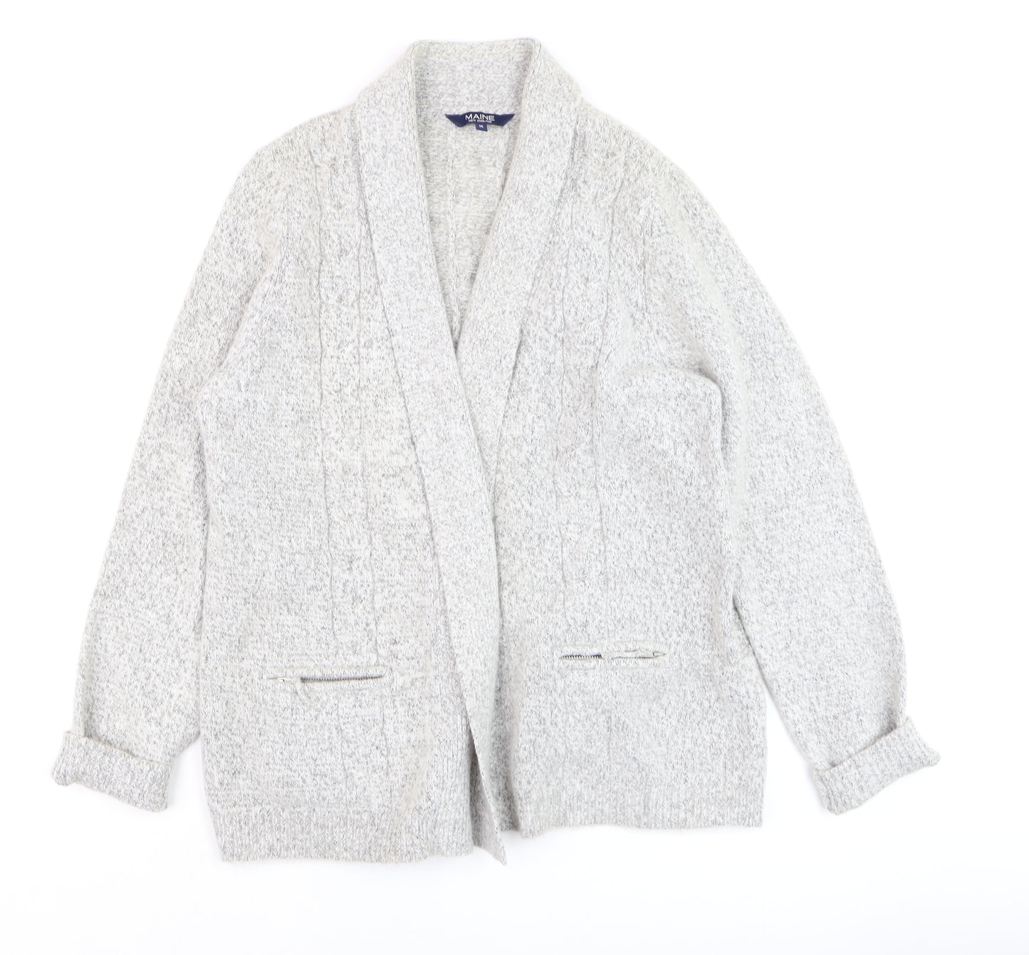Maine New England Women’s Grey Cable-Knit Cardigan Size 16